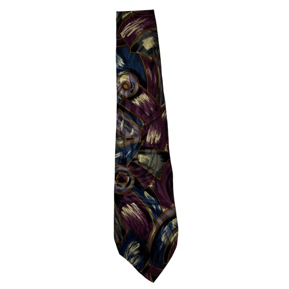 Tattersall Other - Tattersall Mens Silk Necktie Abstract Geometric Brushstroke Purple Navy Gold